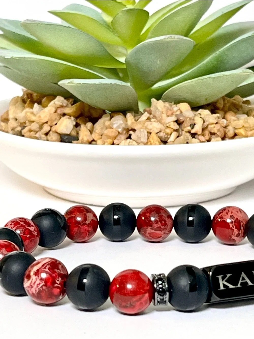 Kappa Alpha Psi Bracelet - Red Jasper & Black Onyx Beaded Stretch Bracelet